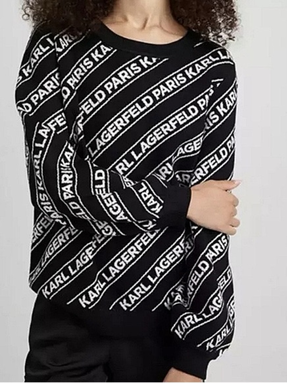 Karl Lagerfeld Black/White Crew Neck Signature Logo Sweater